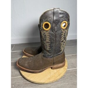 Reyme Cowboy Boots Mens Size 10 Brown Croc Print Leather Square Toe Western